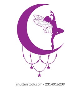 cute fairy and moon silhouette