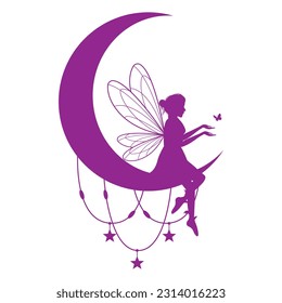 cute fairy and moon silhouette