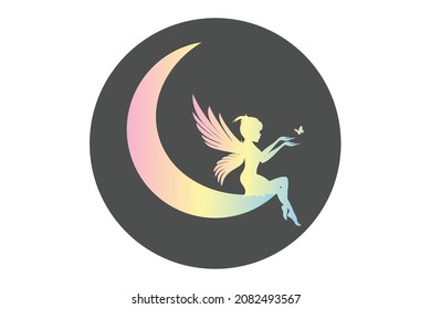 cute fairy and moon silhouette graphic