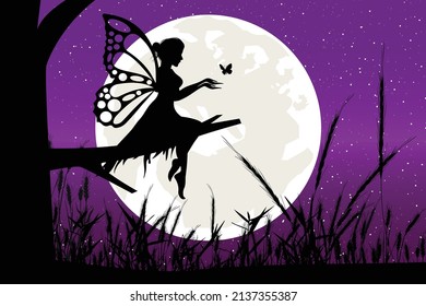 cute fairy and moon silhouette graphic