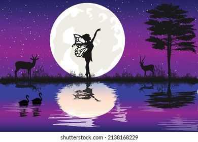 cute fairy and moon silhouette graphic