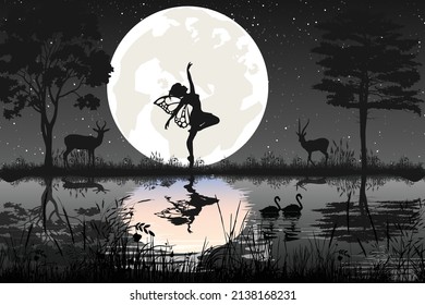 cute fairy and moon silhouette graphic