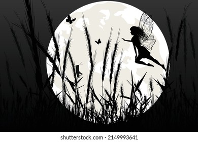 cute fairy and moon silhouette graphic