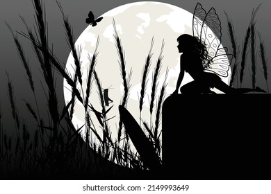 cute fairy and moon silhouette graphic