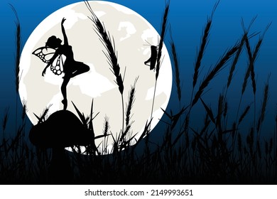cute fairy and moon silhouette graphic