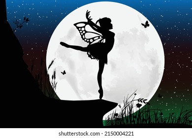 cute fairy and moon silhouette graphic