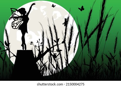 cute fairy and moon silhouette graphic