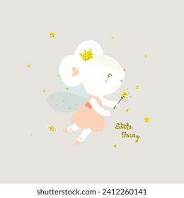 cute fairy mouse vector print illustration for children's design. For postcards, posters, prints, etc.