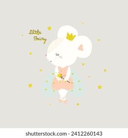 cute fairy mouse vector print illustration for children's design. For postcards, posters, prints, etc.