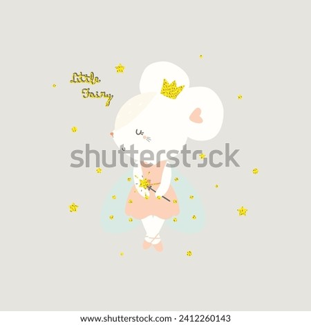 cute fairy mouse vector print illustration for children's design. For postcards, posters, prints, etc.