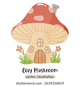 cute fairy mushroom house cartoon vector illustration