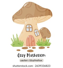 cute fairy mushroom house cartoon vector illustration