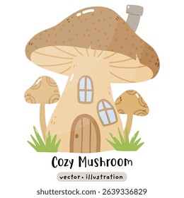 cute fairy mushroom house cartoon vector illustration