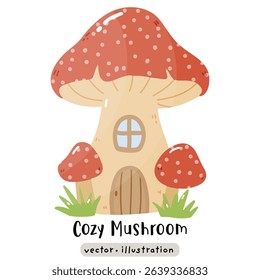 cute fairy mushroom house cartoon vector illustration