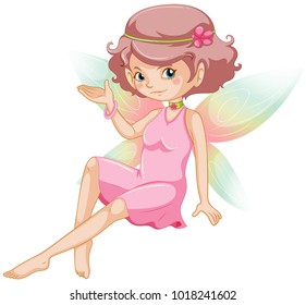 cute fairy with pink dress and colorful wings illustration