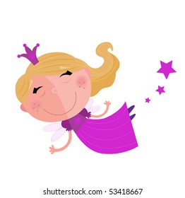 Cute Fairy Princess Character Isolated On White Background. Tooth Fairy, Princes Or Sugar Pink Fairy? Little Girl In Fairy Princess Costume Isolated On White Background. Vector Illustration.