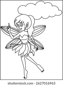 Cute Fairy Princess With Crown and Wand to Color In. Coloring Page For Kid And Adults.