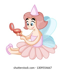 The cute fairy princess doing a make up. Cosmetics for children