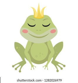 Cute fairy princess frog with a crown icon, flat, cartoon style. Isolated on white background. Vector illustration
