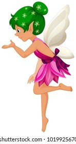 Cute fairy in purple dress with white wings illustration