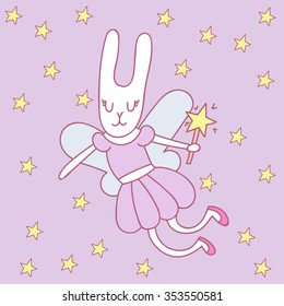 Cute fairy rabbit with magic wand.