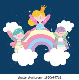 Cute Fairy Rainbows Clouds Scene