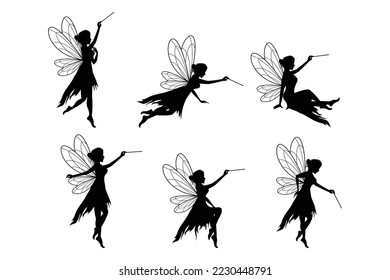 cute fairy silhouette illustration set