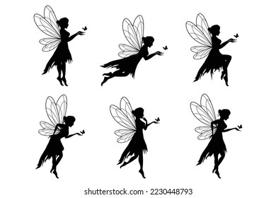 cute fairy silhouette illustration set