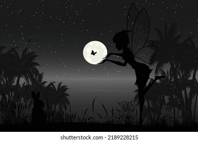 cute fairy silhouette landscape graphic