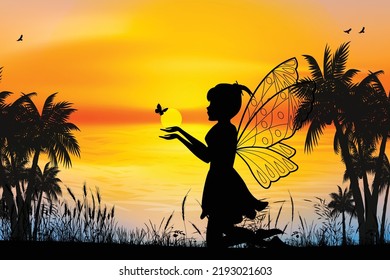 cute fairy silhouette landscape graphic