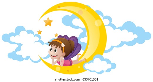Cute fairy sitting on moon illustration