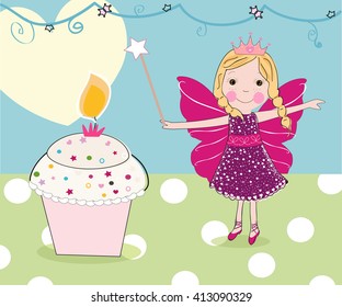 Cute Fairy Tale Birthday Cake Illustration Stock Vector (Royalty Free ...