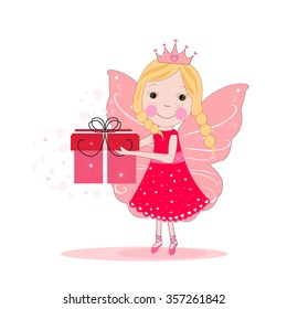 Cute fairy tale with gift box vector background