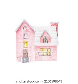 cute fairy tale house, children's watercolor illustration, print, design