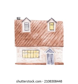 cute fairy tale house, children's watercolor illustration, print, design