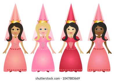 Cute fairy tale princess icon set