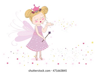 Cute fairy tale sending fairy dust vector illustration background