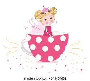 Cuento de hadas lindo con el Vector de la taza de té  