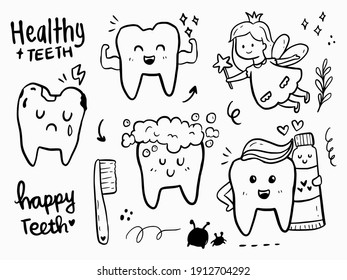 Cute Fairy Tooth And Brush Doodle Illustration Cartoon For Kids Learning