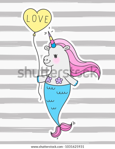Cute Fairy Unicorn Mermaid Tail Rainbow Stock Vector (Royalty Free) 1031625931