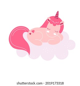 Cute fairy unicorn, nursery decor, baby clothes print, poster. Vector illustration in flat style isolated on white background, child character, pony, horse
