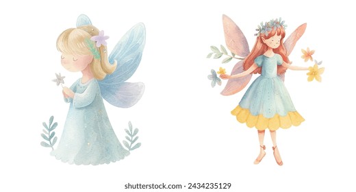 cute fairy watercolour vector illustration 