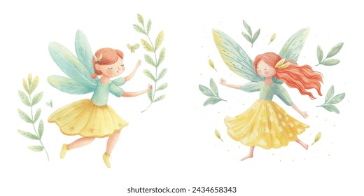 cute fairy watercolour vector illustration 