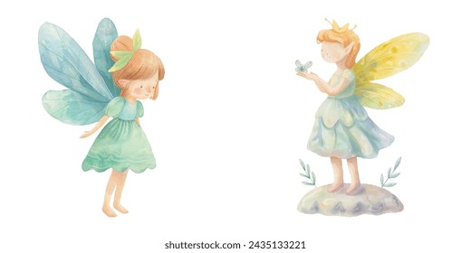 cute fairy watercolour vector illustration 