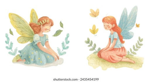 cute fairy watercolour vector illustration 