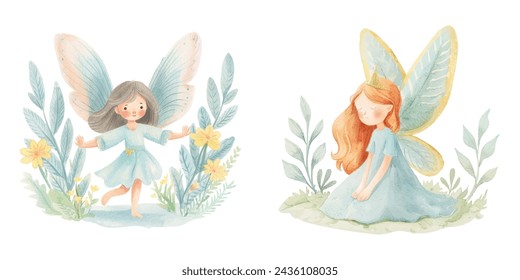 cute fairy watercolour vector illustration