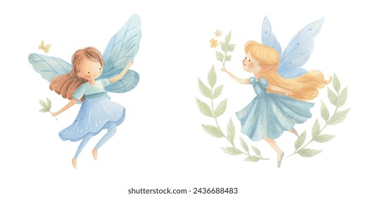 cute fairy watercolour vector illustration 