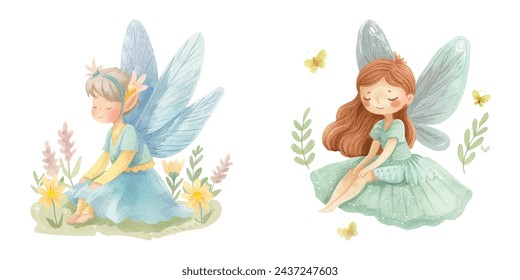 cute fairy watercolour vector illustration