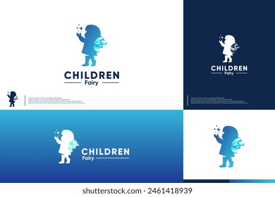 cute fairy , winged , silhouette design , logo illustration.