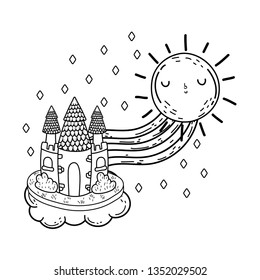 cute fairytale castle with rainbow and sun kawaii